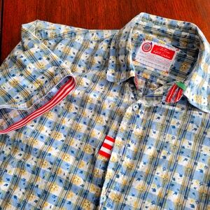 Robert Graham Shirt Men's Short-sleeved Casual Button-up Checked Size 2XL